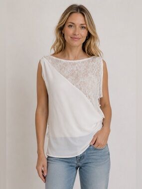 Gold Hawk Silk Asymmetrical Camisole Ivory Lace Tie Side Top Size Medium NWT